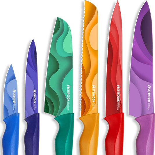 Astercook Fantasy Space Pattern Knife Set with Cover, Dishwasher Safe Colorful Knives with 6 Knife Sheath, German Stainless Steel Rainbow Knife Set - Chef Stuff