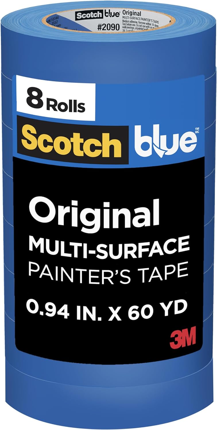 ScotchBlue Original Multi-Surface Painter's Tape, 0.94 Inches x 60 Yards, 8 Rolls, Blue, Paint Tape Protects Surfaces and Removes Easily, Multi-Surface Painting Tape for Indoor and Outdoor Use - Chef Stuff