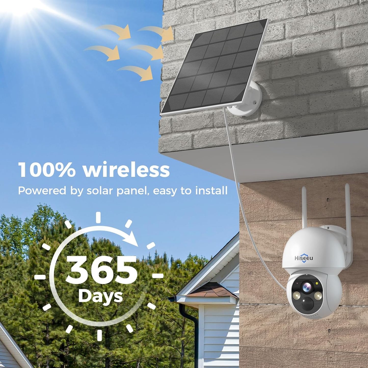 Hiseeu Wireless Solar Camera System Outdoor, 4PCS 4MP Home Battery Camera with 1T HDD, PTZ 360° View, PIR Motion Detection, Color Night Vision, IP66, 2-Way Audio, 2.4G WiFi - Chef Stuff