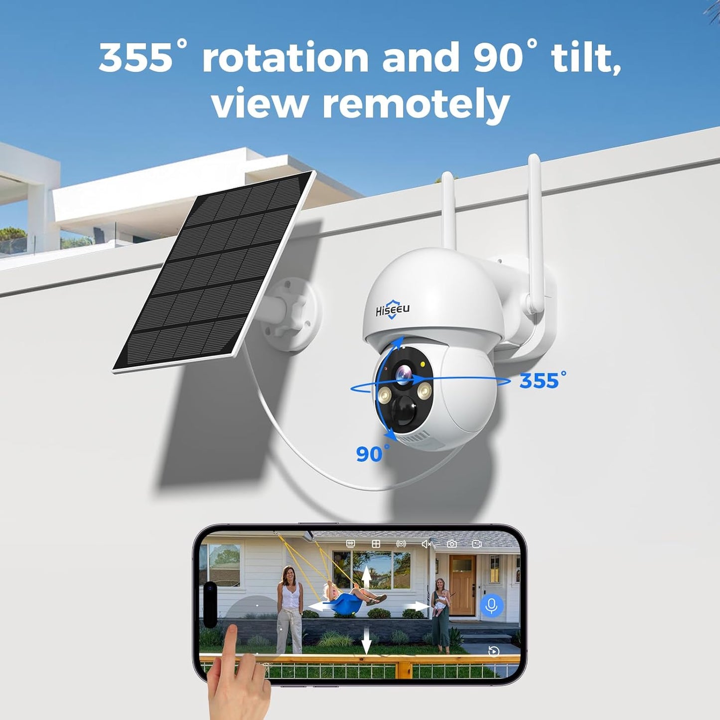 Hiseeu Wireless Solar Camera System Outdoor, 4PCS 4MP Home Battery Camera with 1T HDD, PTZ 360° View, PIR Motion Detection, Color Night Vision, IP66, 2-Way Audio, 2.4G WiFi - Chef Stuff