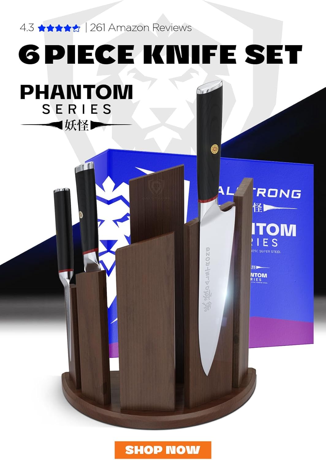 DALSTRONG Knife Block Set-6pc-Magnetic Knife Stand-Phantom Series-Japanese High-Carbon AUS8 Steel-Gift Knife Kitchen Set-Pakkawood Handle