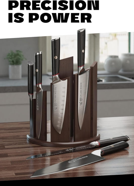 DALSTRONG Knife Block Set-6pc-Magnetic Knife Stand-Phantom Series-Japanese High-Carbon AUS8 Steel-Gift Knife Kitchen Set-Pakkawood Handle