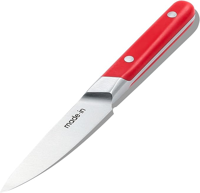 Made-In Cookware - 4" Paring Knife France - Full Tang with Pomme Red Handle - Chef Stuff