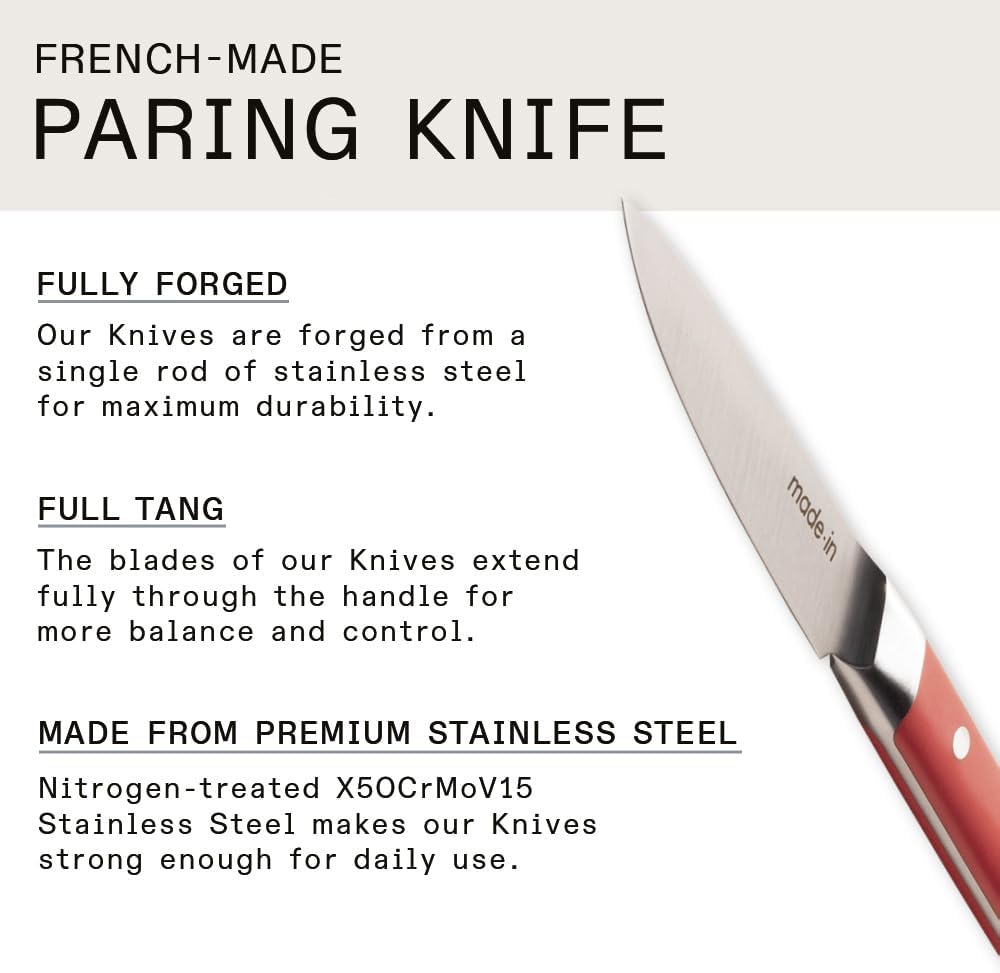 Made-In Cookware - 4" Paring Knife France - Full Tang with Pomme Red Handle - Chef Stuff