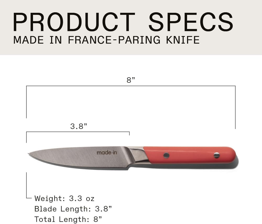 Made-In Cookware - 4" Paring Knife France - Full Tang with Pomme Red Handle - Chef Stuff