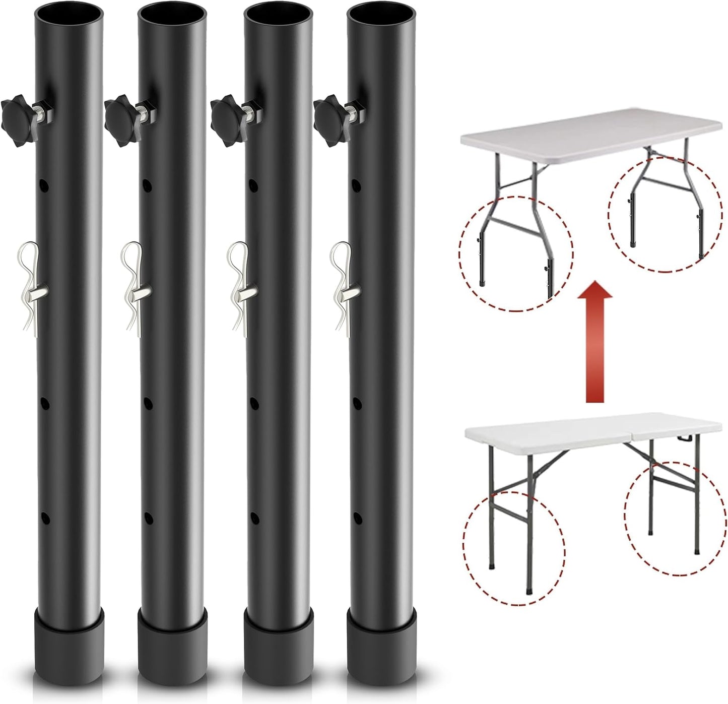 Folding Table risers for Folding Tables Straight/Bent Leg, Dural Folding Table Leg Extensions 4 Levels/Heights Table Leg Extenders-All for Treating Your Back Pain(4-Pack) - Chef Stuff