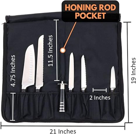 Chef Knife Bag (8+ Slots) is Padded and Holds 8 Knives PLUS Your Meat Cleaver, Knife Hone, Utensils, and a Zipped Pouch for Tools. Durable Knives Carrier also Includes a Name Card Holder. (Bag Only) - Chef Stuff