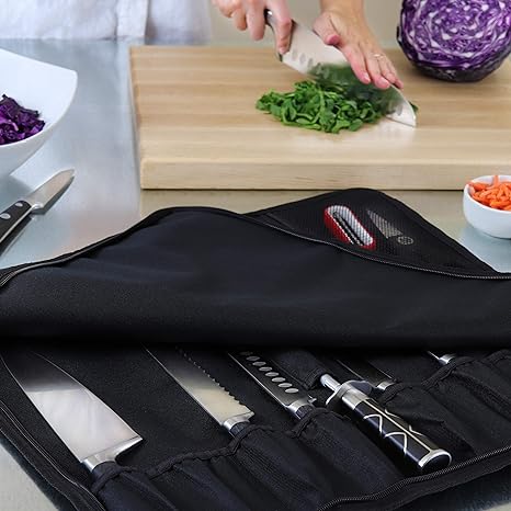 Chef Knife Bag (8+ Slots) is Padded and Holds 8 Knives PLUS Your Meat Cleaver, Knife Hone, Utensils, and a Zipped Pouch for Tools. Durable Knives Carrier also Includes a Name Card Holder. (Bag Only) - Chef Stuff