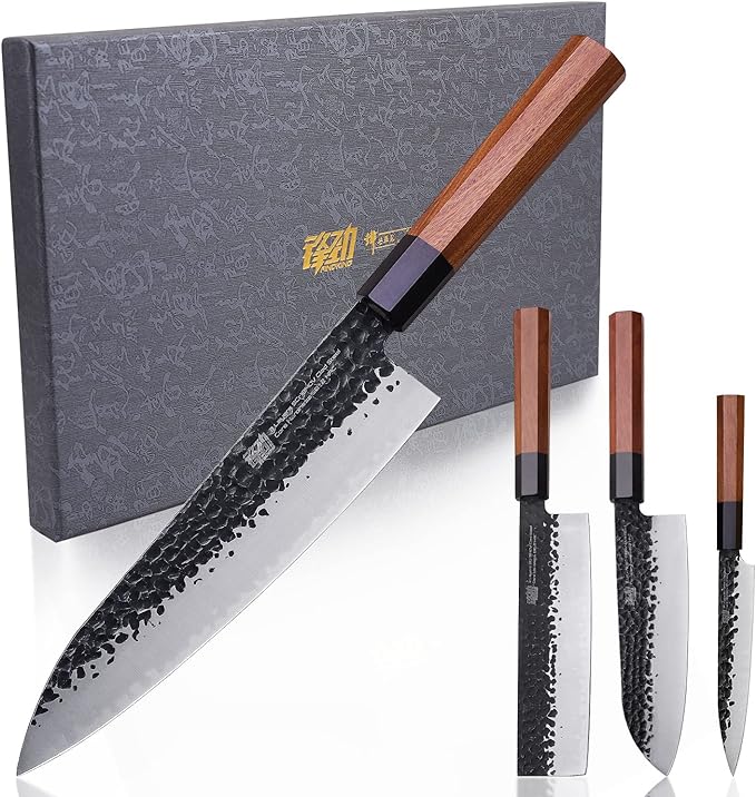 FINDKING Dynasty Series 4PCS Kitchen Knife Set, Professional Japanese Chef Knife Set, 9Cr18MoV High Carbon Steel Blade, African Rosewood Octagonal Handle, for Meat, Fruits, Vegetables - Chef Stuff