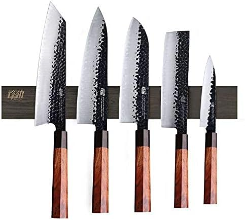 FINDKING 5Pcs Knife Set Dynasty series-3 layer 9CR18MOV clad steel w/octagon handle Chef's Knife with 18'' Acacia Wood Magnetic Knife Strip - Chef Stuff