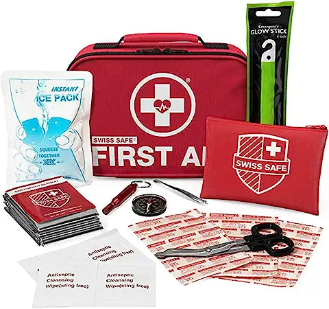 Swiss Safe 2-in-1 First Aid Kit (120 Piece) + Bonus 32-Piece Mini Kit: Compact, Lightweight for Emergencies at Home, Outdoors, Car, Camping, Workplace, Hiking &amp; Survival - Chef Stuff