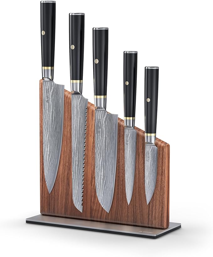 Yatoshi Magnetic Kitchen Knife Block Set 6 Pcs - Japanese 67 Layer High-Grade VG-10 Damascus Steel Knives, Sharp, G10 Handle Professional Kitchen Knife Set - Chef Stuff