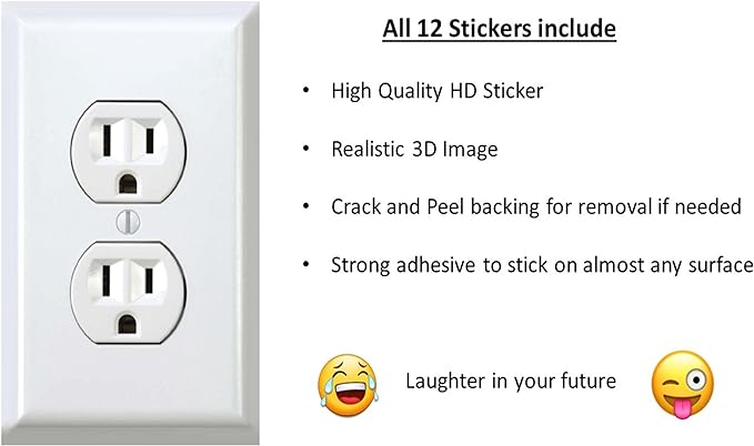 Fake Outlet Stickers Prank - Airport Wall Sockets - 12 Pack - Funny Electrical Power Plug Plate Cover Decals (US)