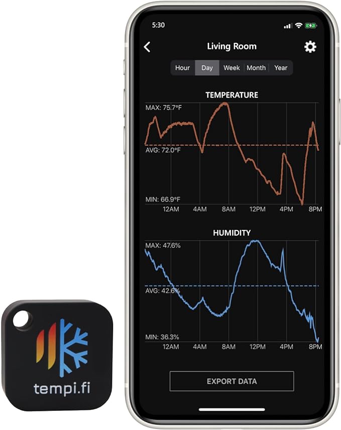 tempi.fi Mini Wireless Temperature and Humidity Sensor - Developed in The USA - 24/7 Data Logger with Alarm – Bluetooth Smart Thermometer and Hygrometer - Monitor Refrigerator Freezer Pets (T3) - Chef Stuff